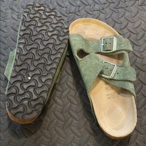 Green Suede Double Strap Sandals